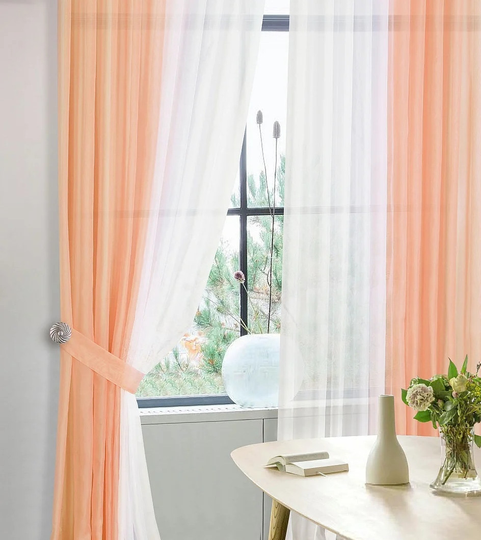 

Шторы Chtextil из вуали, цвет персиковый и белый На карниз 4м
