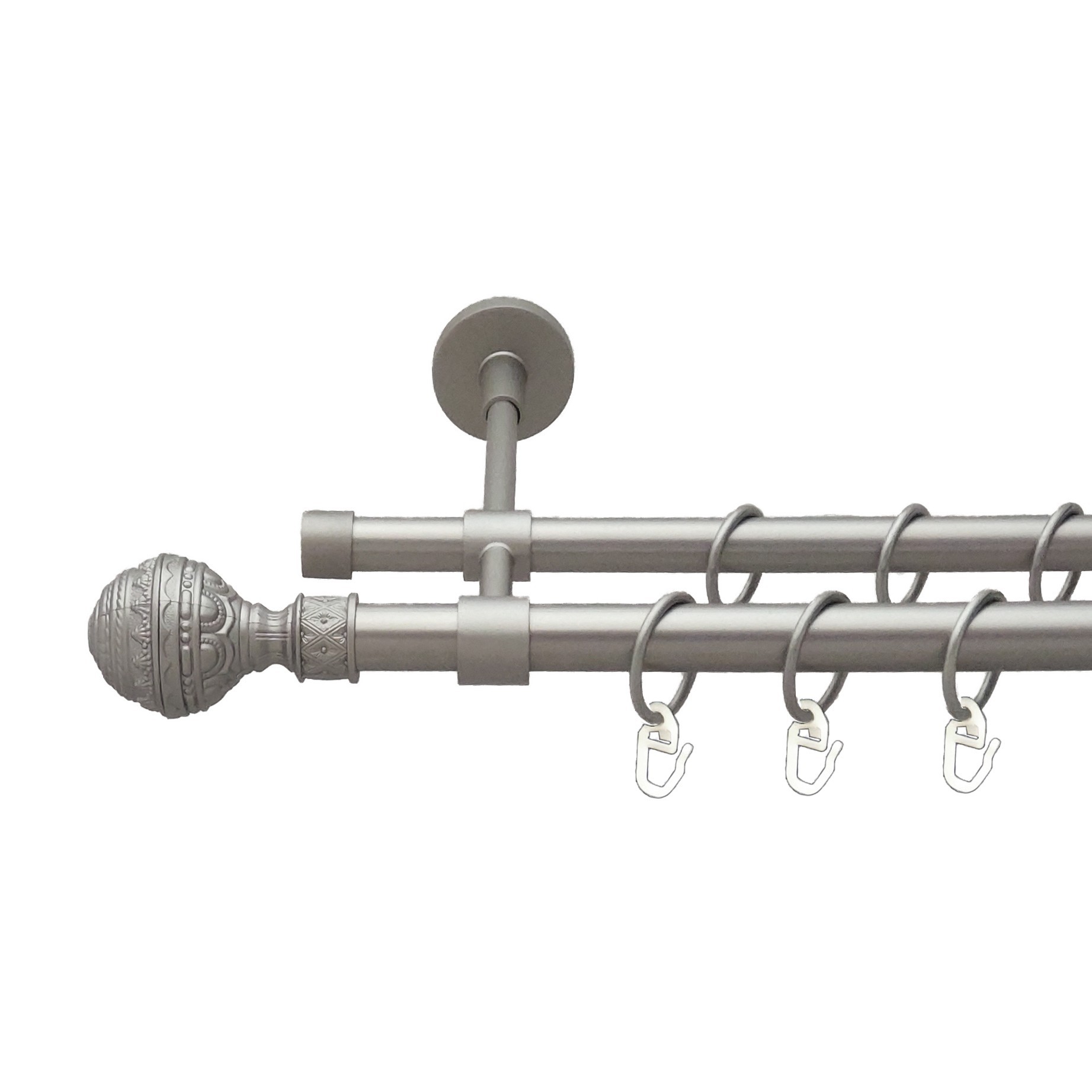 

Карниз Orvit Арабеска металевий дворядний закритий гладка труба кільце металеве Сатин 19\16 мм 240 см