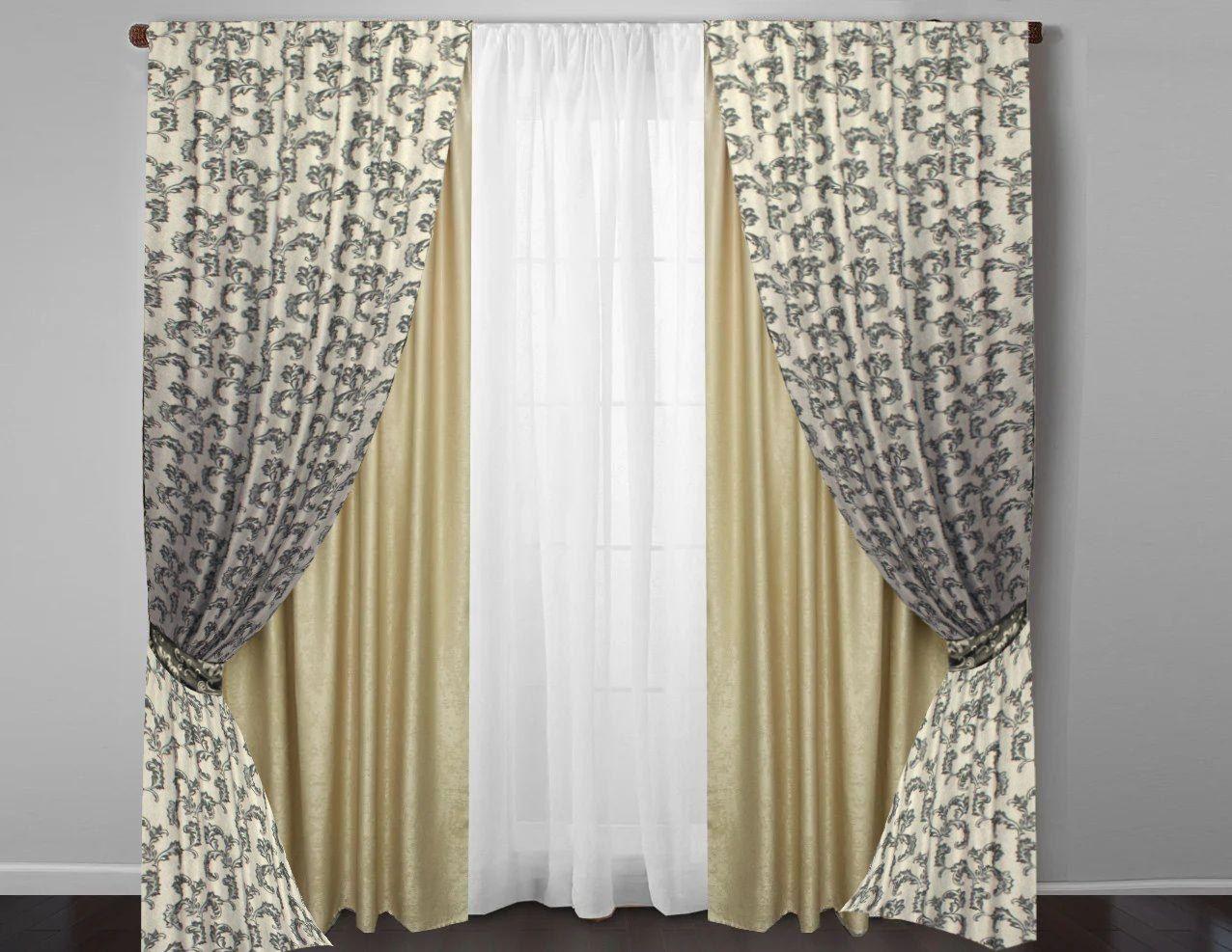 

Шторы Chtextil из ткани лен и блекаут, 4 готовые шторы Бежевый с серым