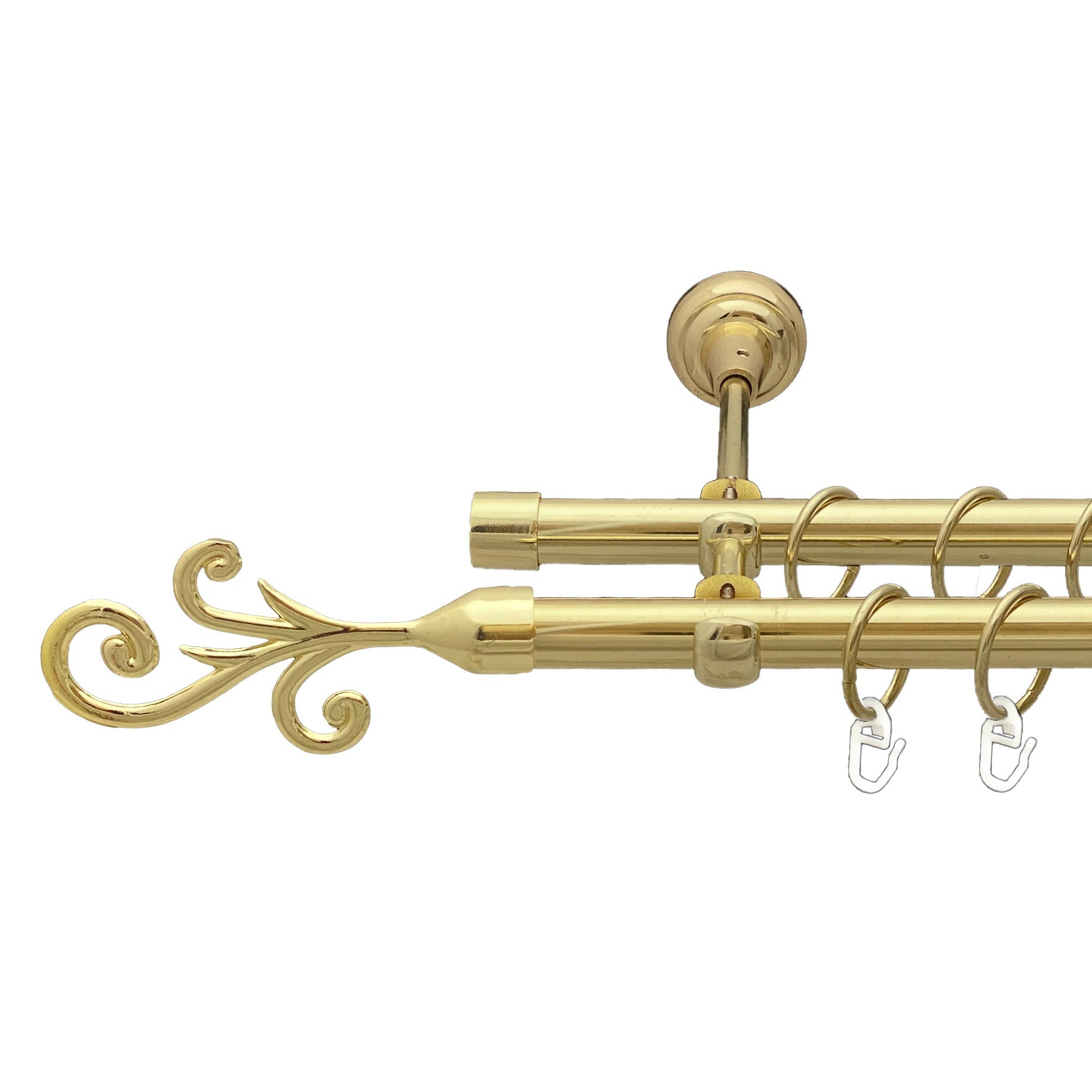 

Карниз Orvit Фала металевий дворядний відкритий гладка труба кільце металеве Золото 19\19 мм 240 см (00-00013164)