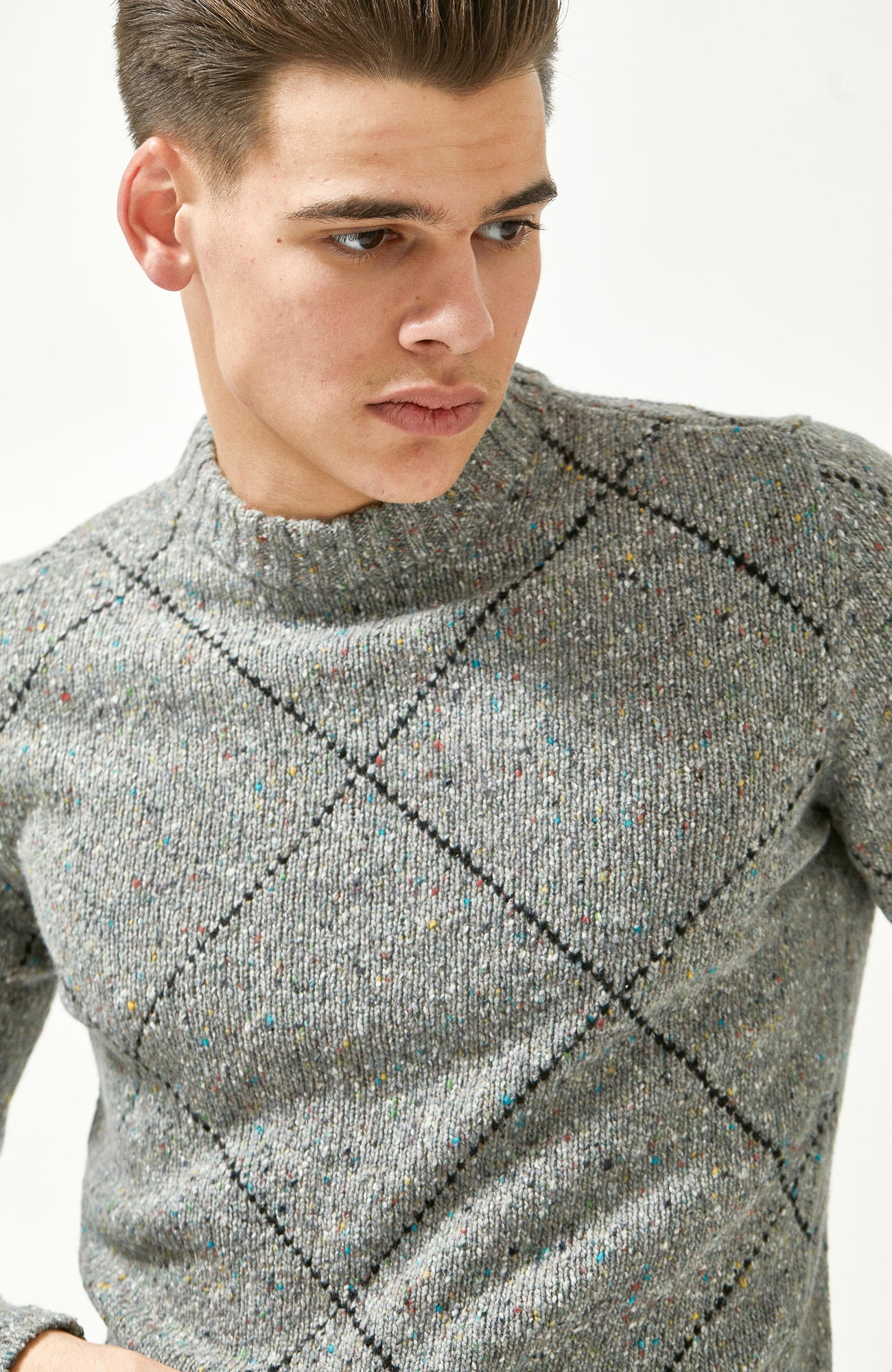 

Свитер шерстяной WOOL CO  Серый с цветными вкраплениями и крупной сеткой, Свитер шерстяной WOOL CO L Серый с цветными вкраплениями и крупной сеткой