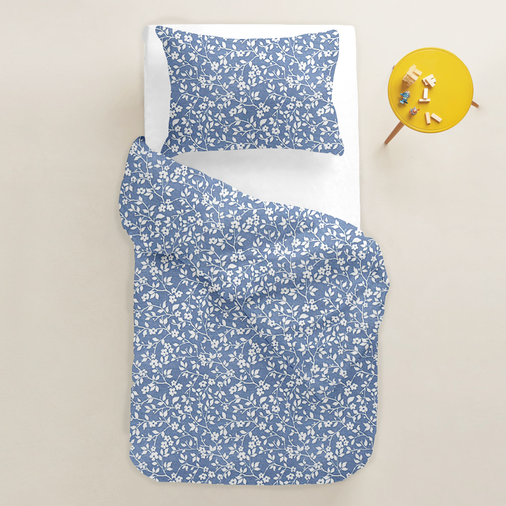 

Комплект детского постельного белья Cosas на резинке Flowers White Blue White 110 х 140 см