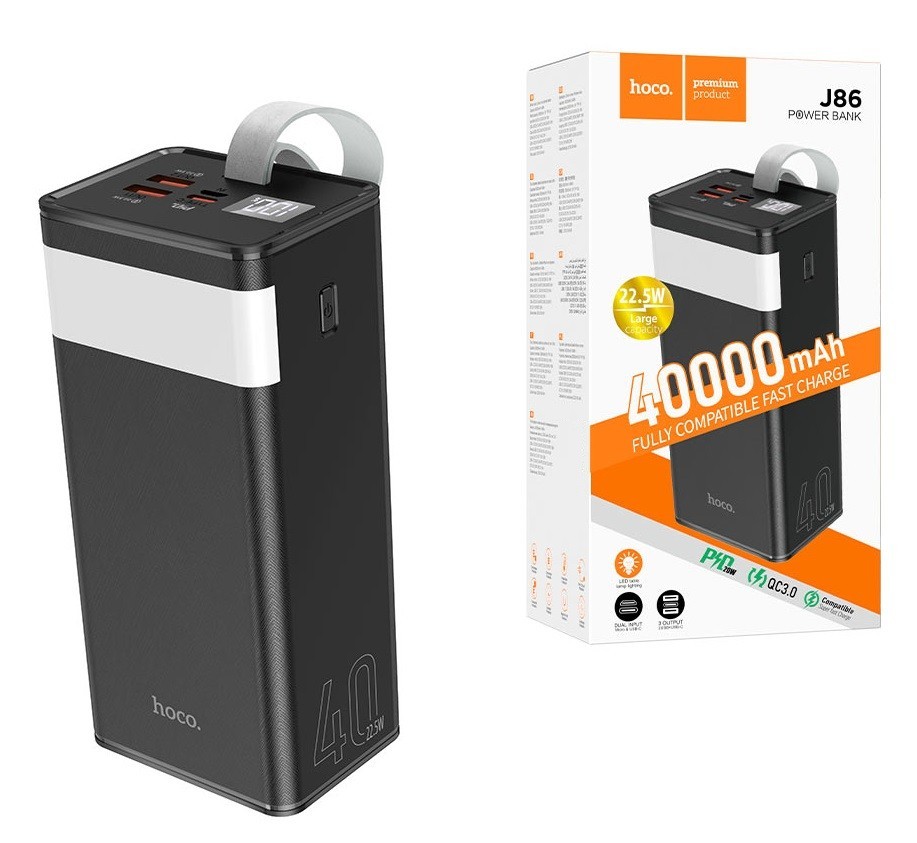 

Павербанк Hoco 40000 mAh Quick Charge 2xUSB/1xType-C, PD/QC, 3A/22.5W для iPhone, Android, Xiaomi, Samsung, Huawei