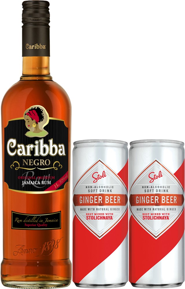 Акція на Коктейль Тьма и буря: Ром Caribba Negro 1 л 37.5% + безалкогольный напиток Stoli Ginger Beer 0.25 л х 2 банки (4740050320203) від Rozetka UA