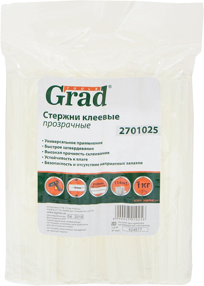 

Стрижні клейові прозорі Grad 8 x 200 мм 114 шт.