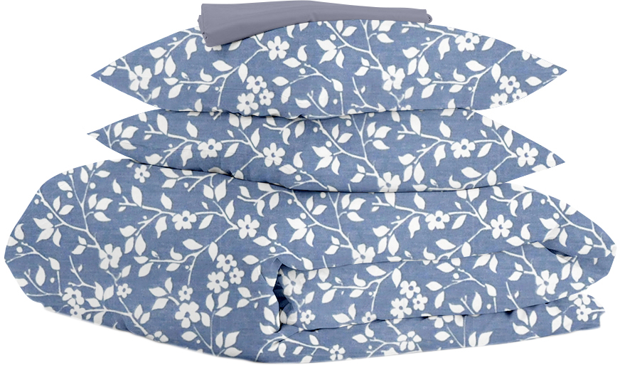 

Комплект полуторного постельного белья Cosas на резинке Flowers White Blue Steel 160 х 220 см