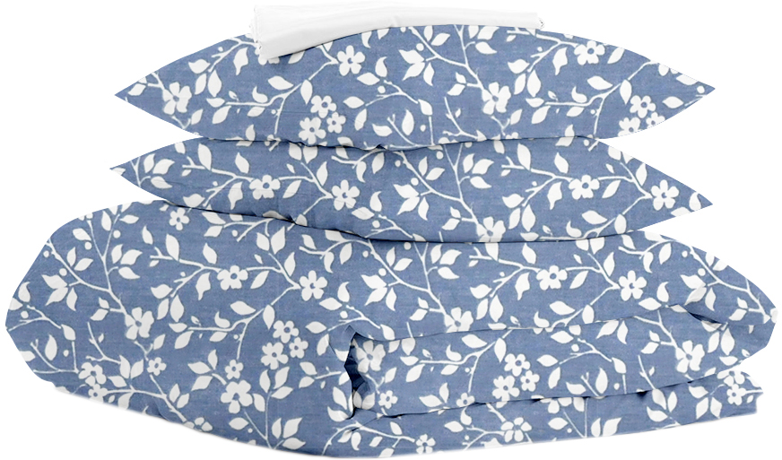 

Комплект полуторного постельного белья Cosas на резинке Flowers White Blue White 160 х 220 см