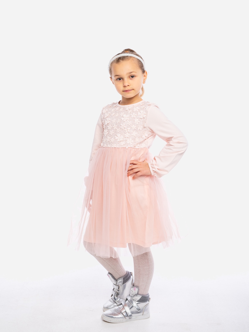 Акція на Дитяче плаття для дівчинки Vidoli G-21879W 128 см Пудрове від Rozetka