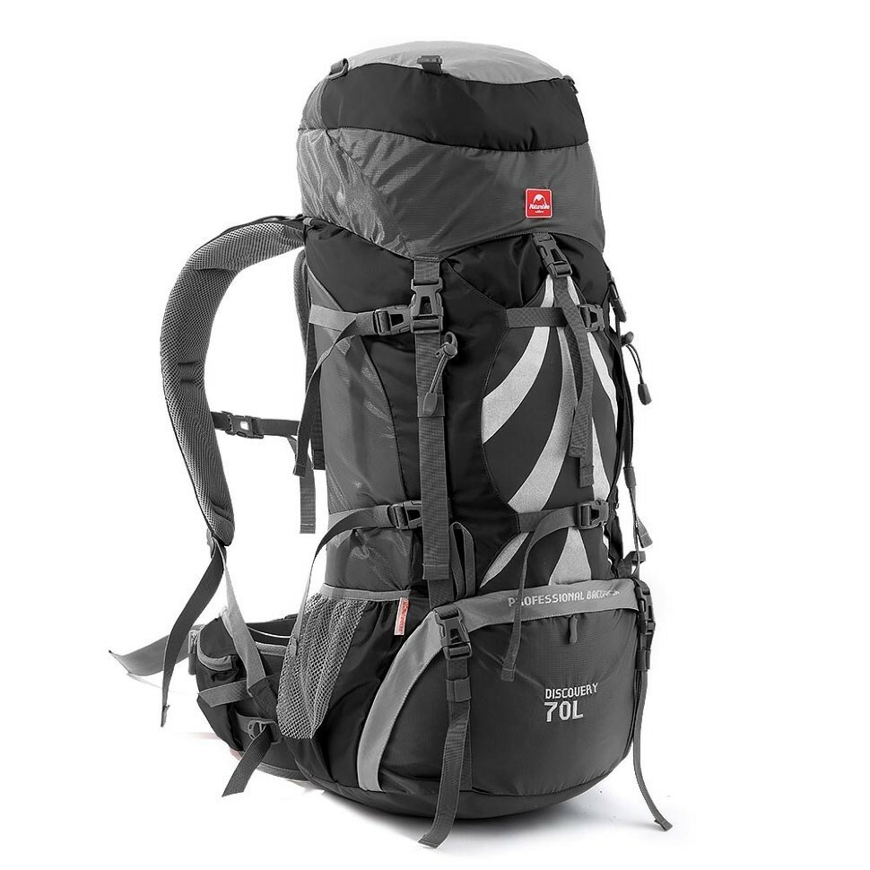 

Рюкзак туристичний Naturehike NH70B070-B, 70 л + 5 л, чорно-сірий