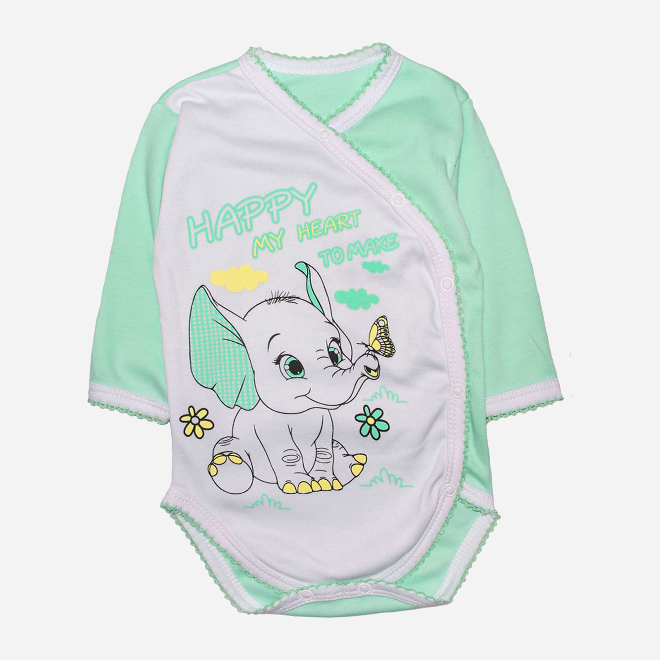 

Боди-распашонка Малыш Style Слон БД-16 40 р 62-68 см Ментоловая