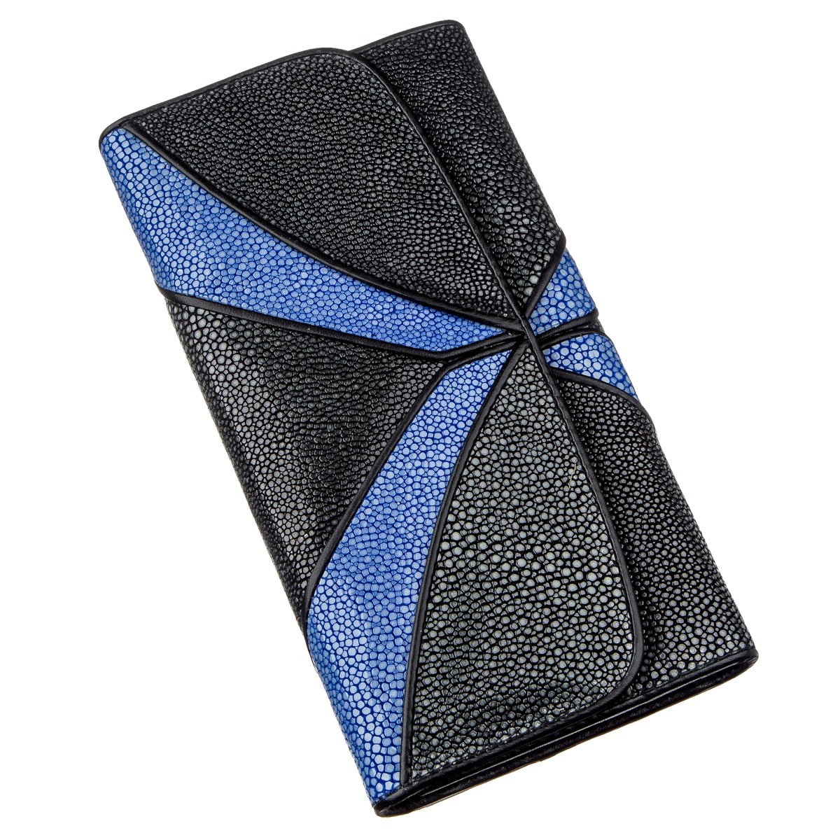 

Кошелек женский из натуральной кожи морского ската с синими полосками STINGRAY LEATHER 18653 Черный