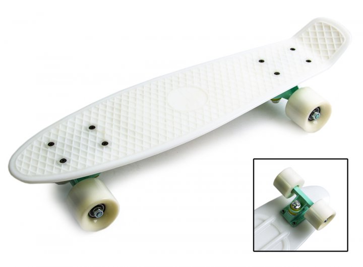 

Скейт Penny Board. Белый. Светящиеся колеса.