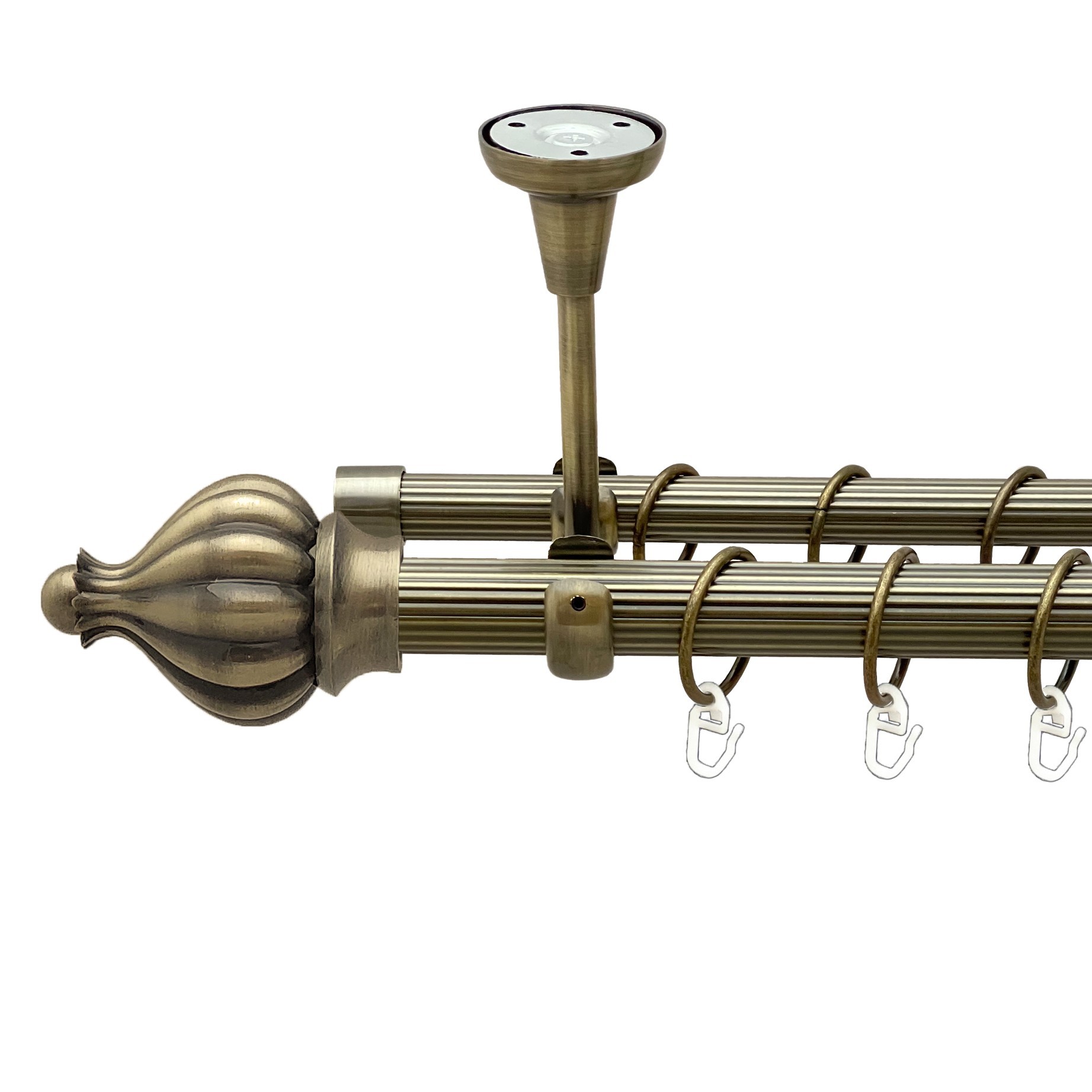 

Карниз Orvit Таджа металевий дворядний відкритий до стелі рифлена труба кільце металеве Антик 25\19 мм 160 см (00-00018909)