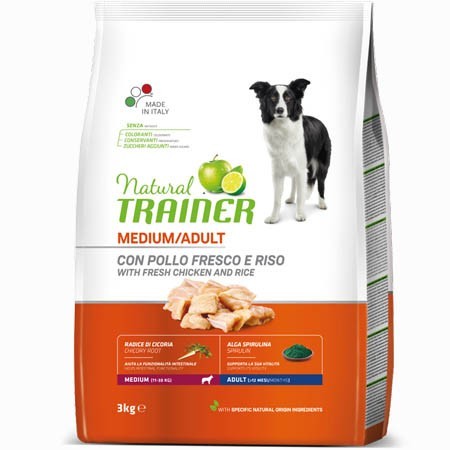

Сухой корм Trainer Natural Super Premium Adult Medium для взрослых собак средних пород с свежей курятиной, рисом и алое вера 3 кг