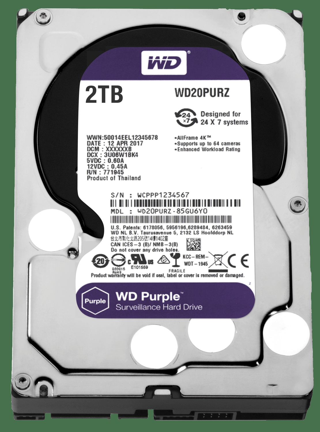 

Жесткий диск WD 3.5" SATA 3.0 2TB 5400 64MB Purple Surveillance (WD20PURZ)