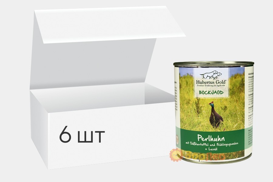 

Упаковка влажного корма для собак Hubertus Gold Цесарка с бататом и весенним овощами 800г 6шт