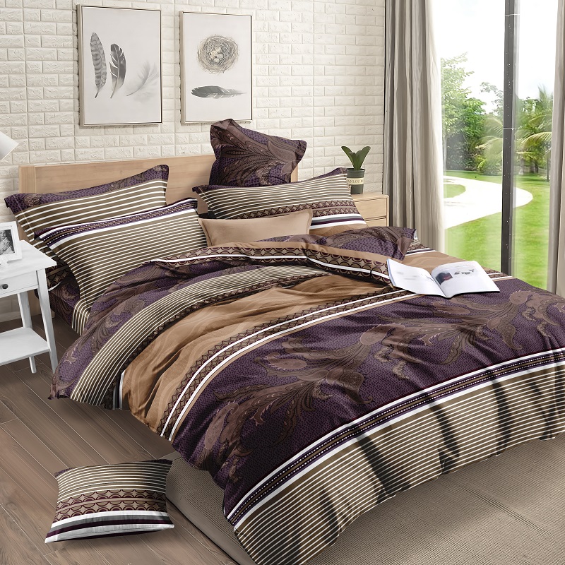 

Комплект постельного белья NSHV Полуторный Ранфорс Широкие коричневые полосы с серым поcтільна білизна r_1007p