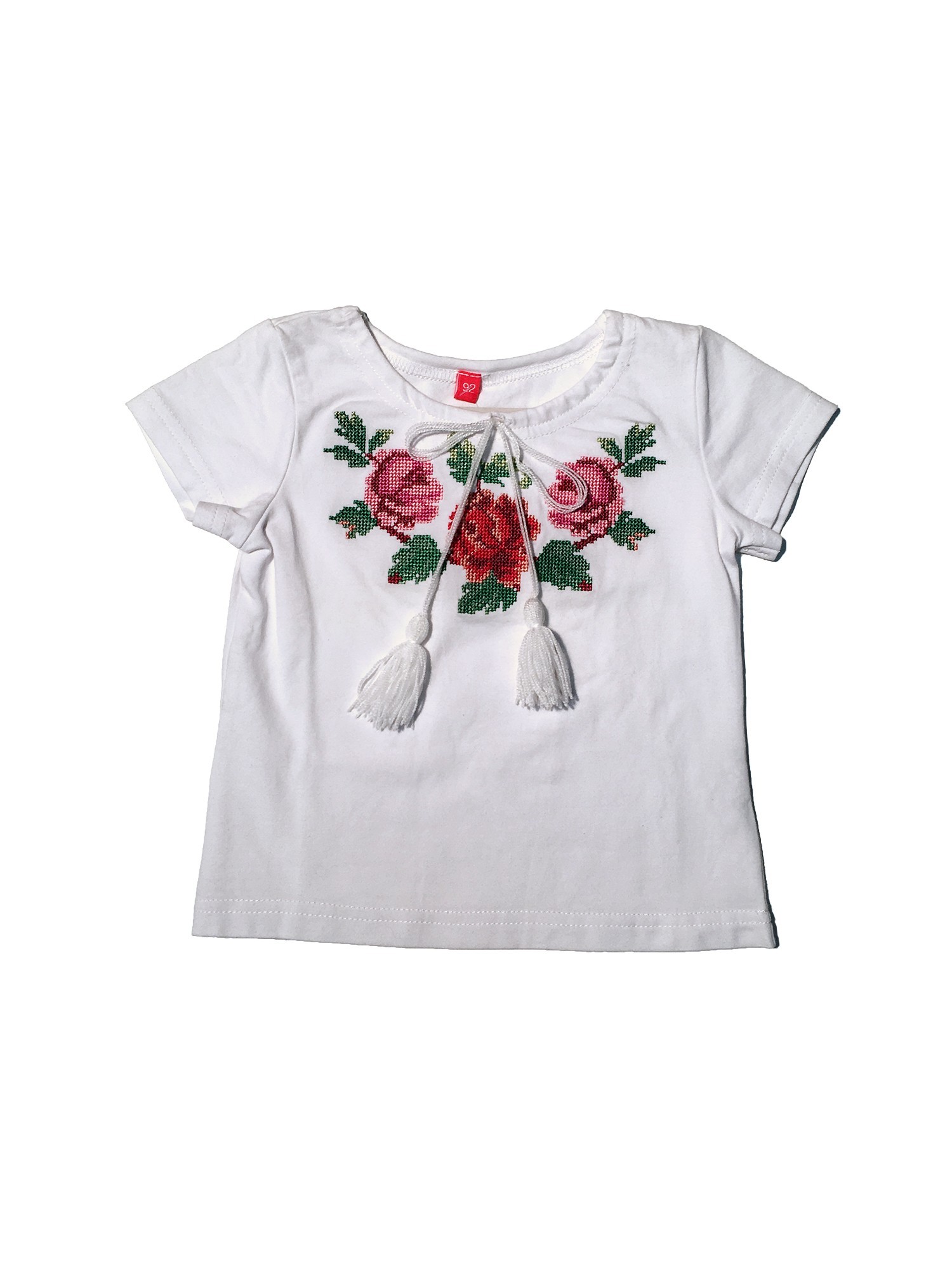 

Футболка для девочки с вышивкой Piccolo L Розовый ободочек короткий рукав 86 Белая