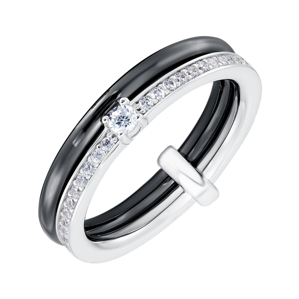 

Серебряное кольцо с керамикой и фианитами 000149211 17.5 размера