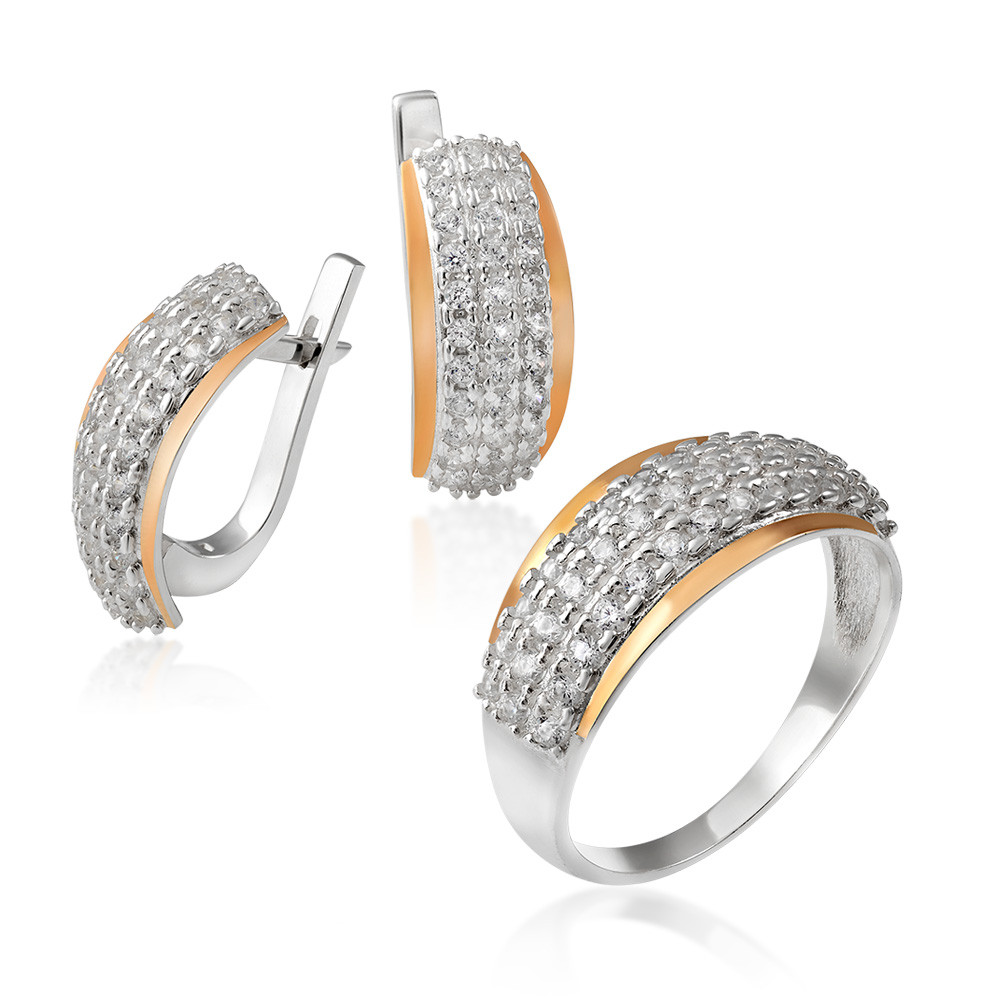 

Серебряный гарнитур с фианитами Юрьев арт.493 19