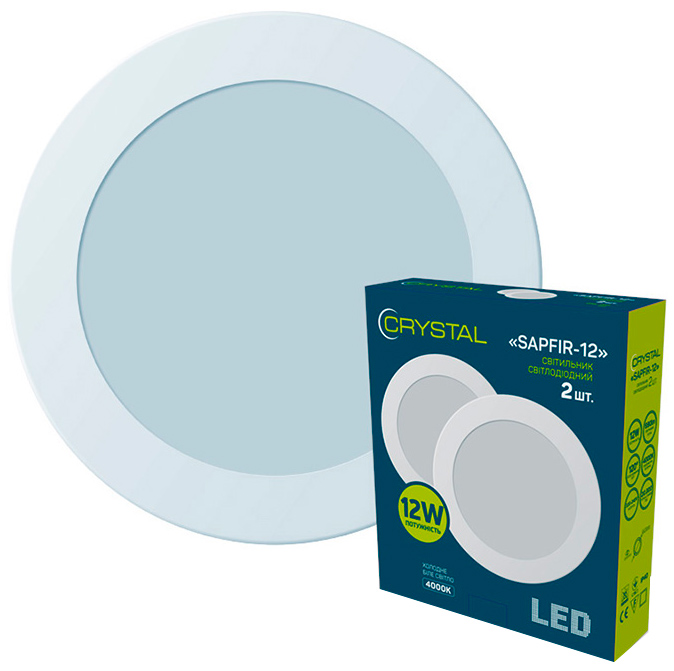 

Светильник потолочный светодиодный CRYSTAL SAPFIR 12W 4000К 2 шт (DNL-003)
