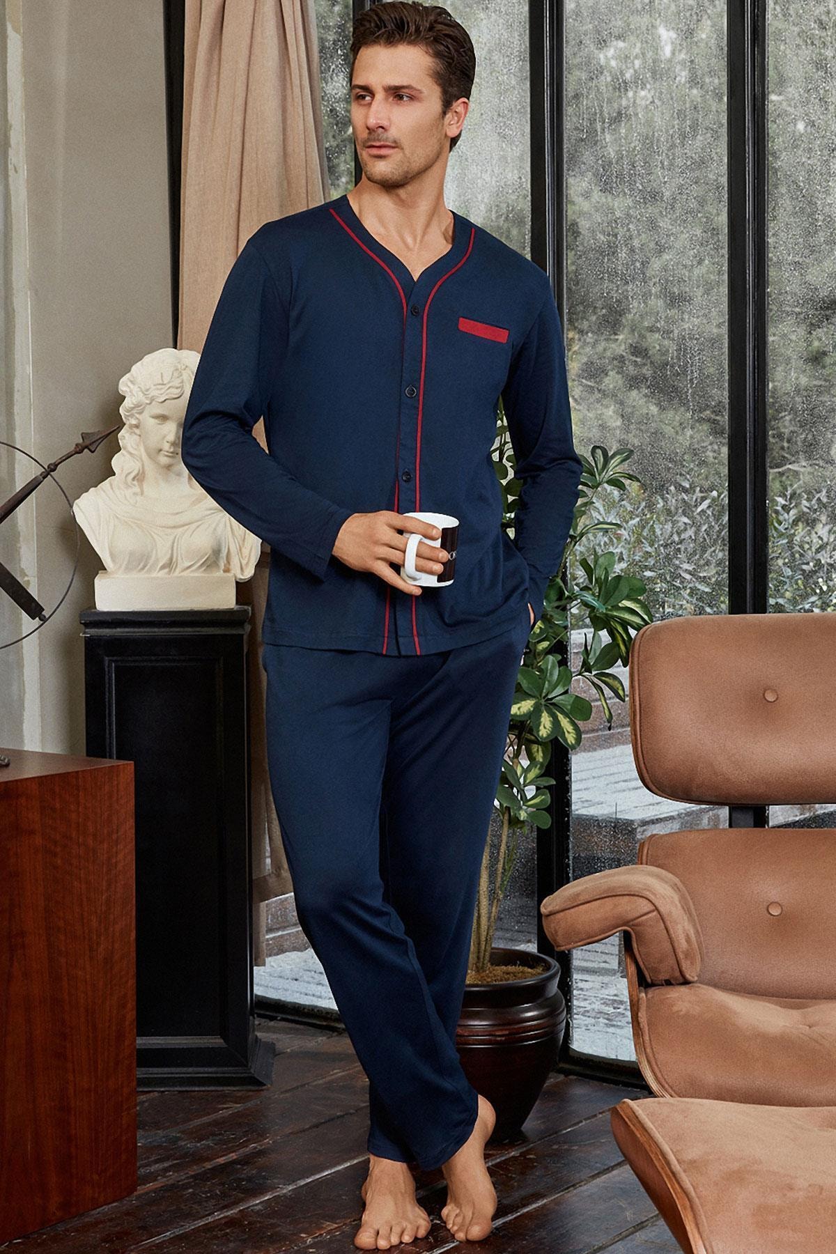 

Чоловіча піжама з довгим рукавом на гудзиках Doreanse 4505 синя XXL