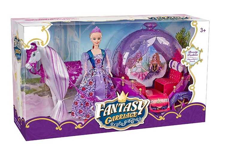 

Карета для кукол с куклой и лошадкой 318 А на батарейках, лошадь ходит, издает реалистичные звуки, кукла