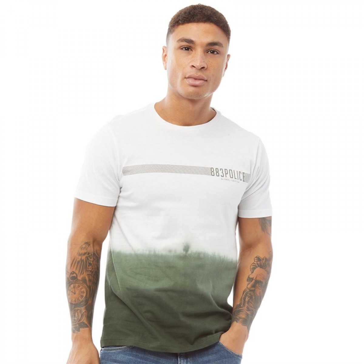 

Футболка 883 Police Bergamore White/Khaki Bottle Green, S (42)