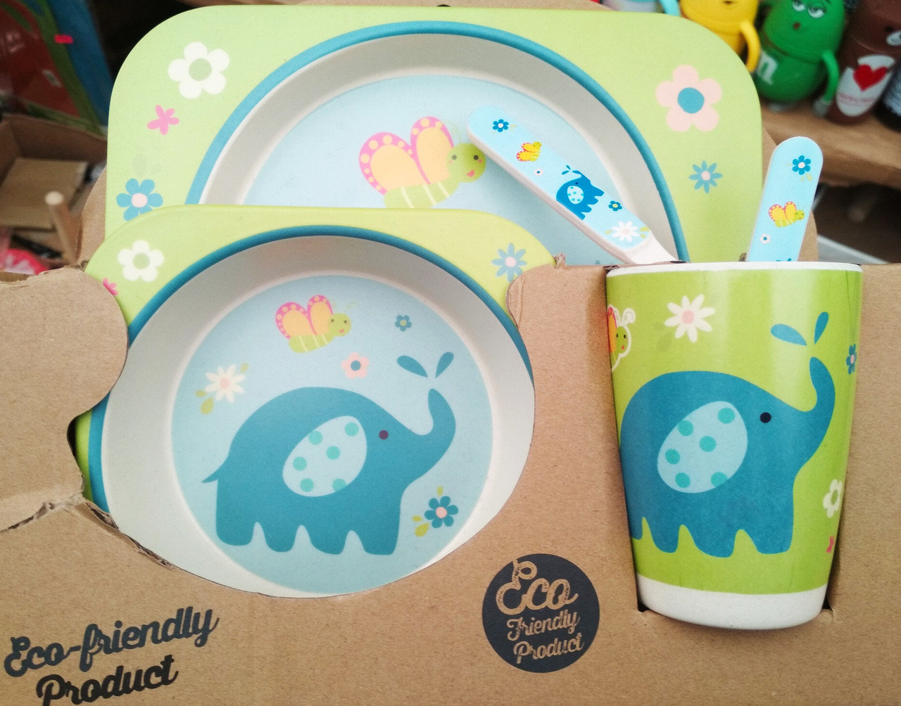 

Набор детской посуды из бамбука Bamboo Fibre kids set Слоник 5 в 1