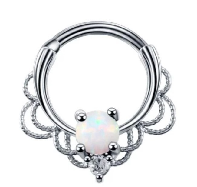 

Серьга для пирсинга носа септум без бренда с опалом серебро P-R-0002-S