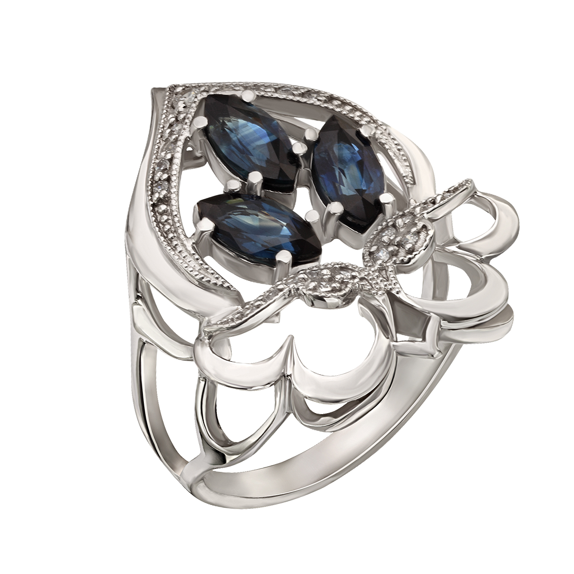 

Кольцо в белом золоте с сапфирами и фианитами Tango Jewellery Company 372630В размер 17
