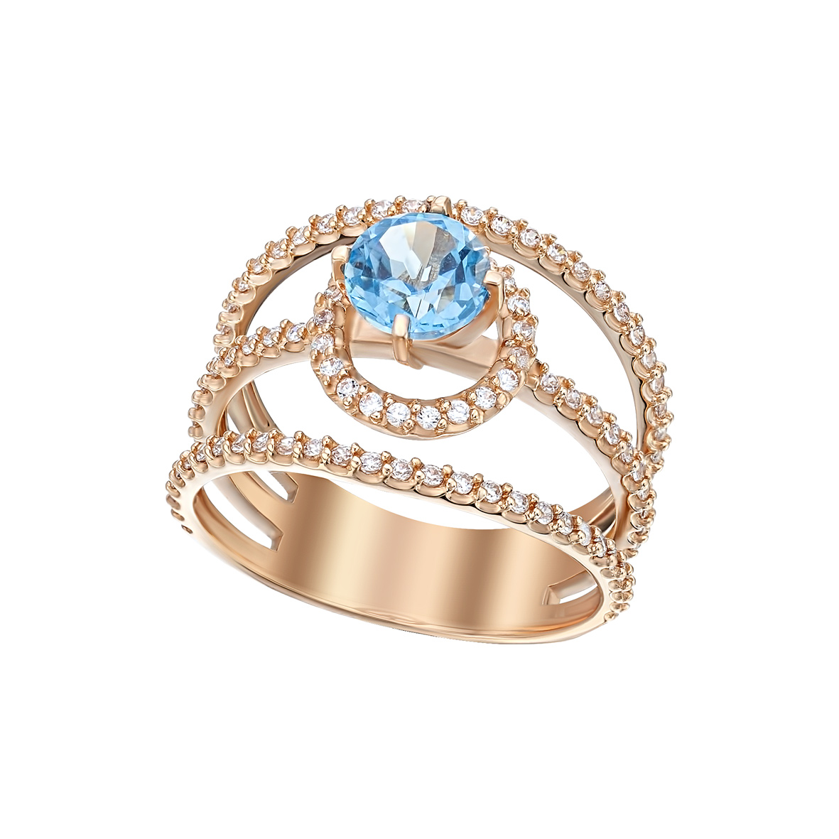 

Золотое кольцо с голубым топазом и фианитами Tango Jewellery Company 361520 размер 17.5