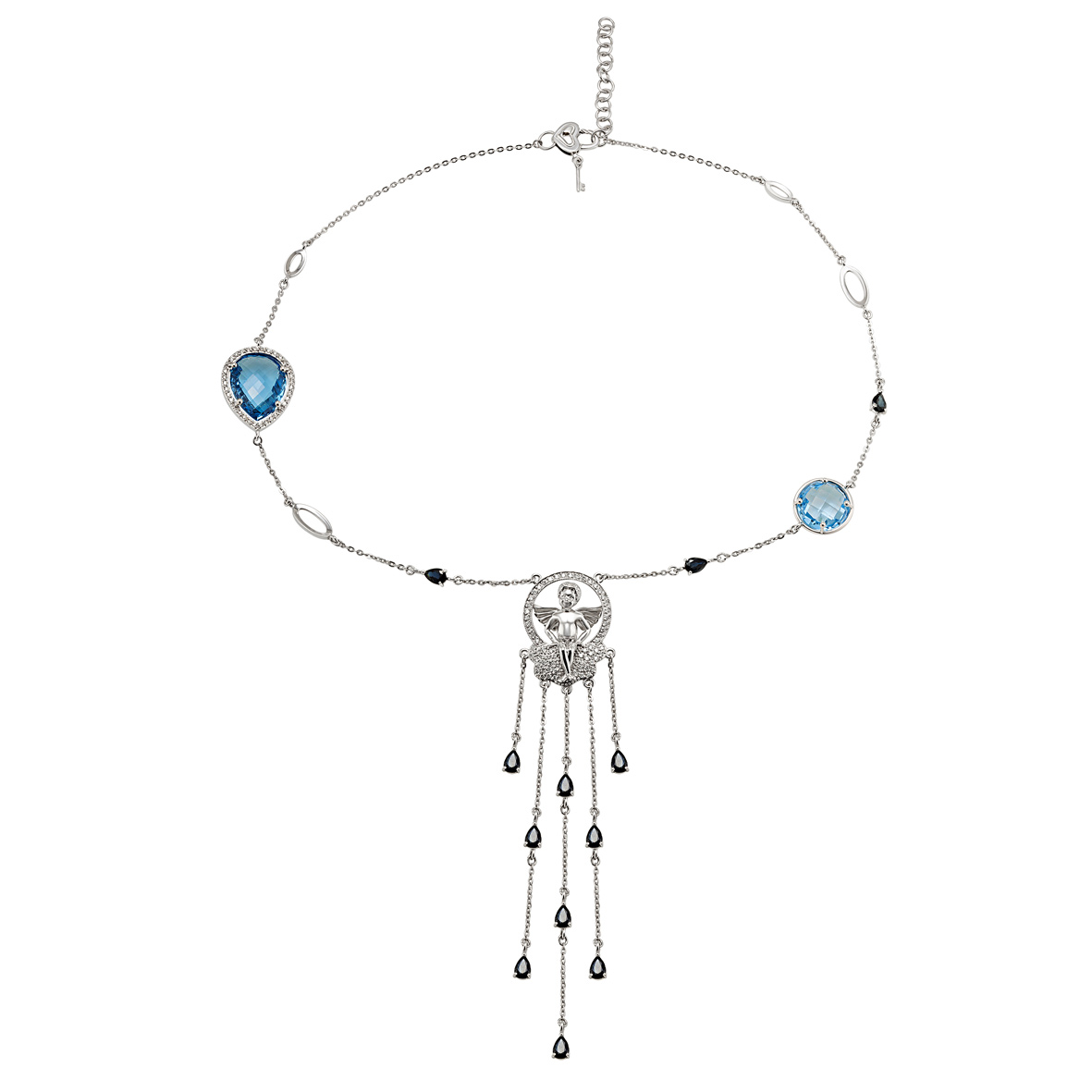 

Колье в белом золоте с бриллиантами, сапфирами и голубыми топазами Tango Jewellery Company 860523В размер 500