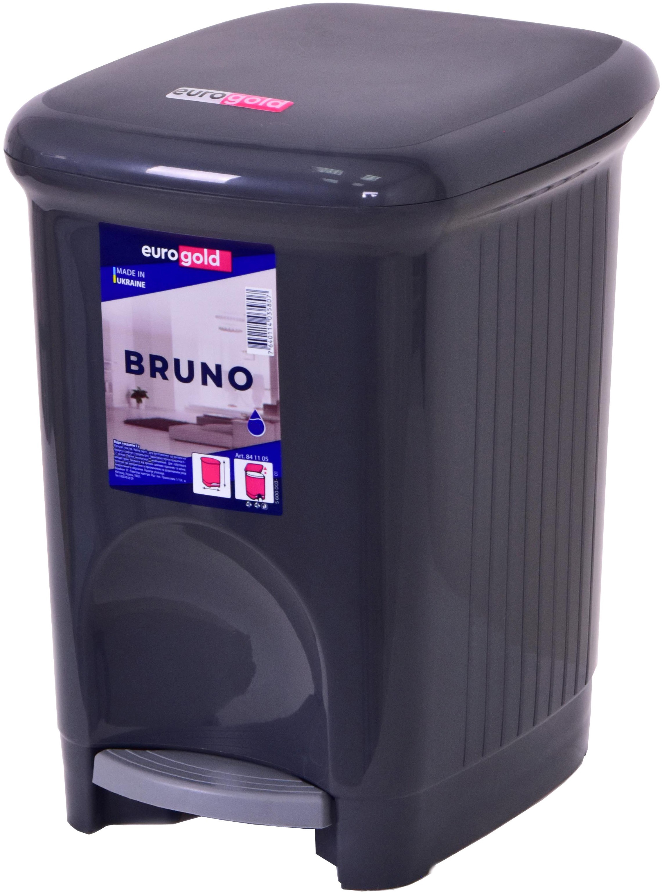 

Ведро для мусора Eurogold BRUNO с педалью 16 л Антрацит