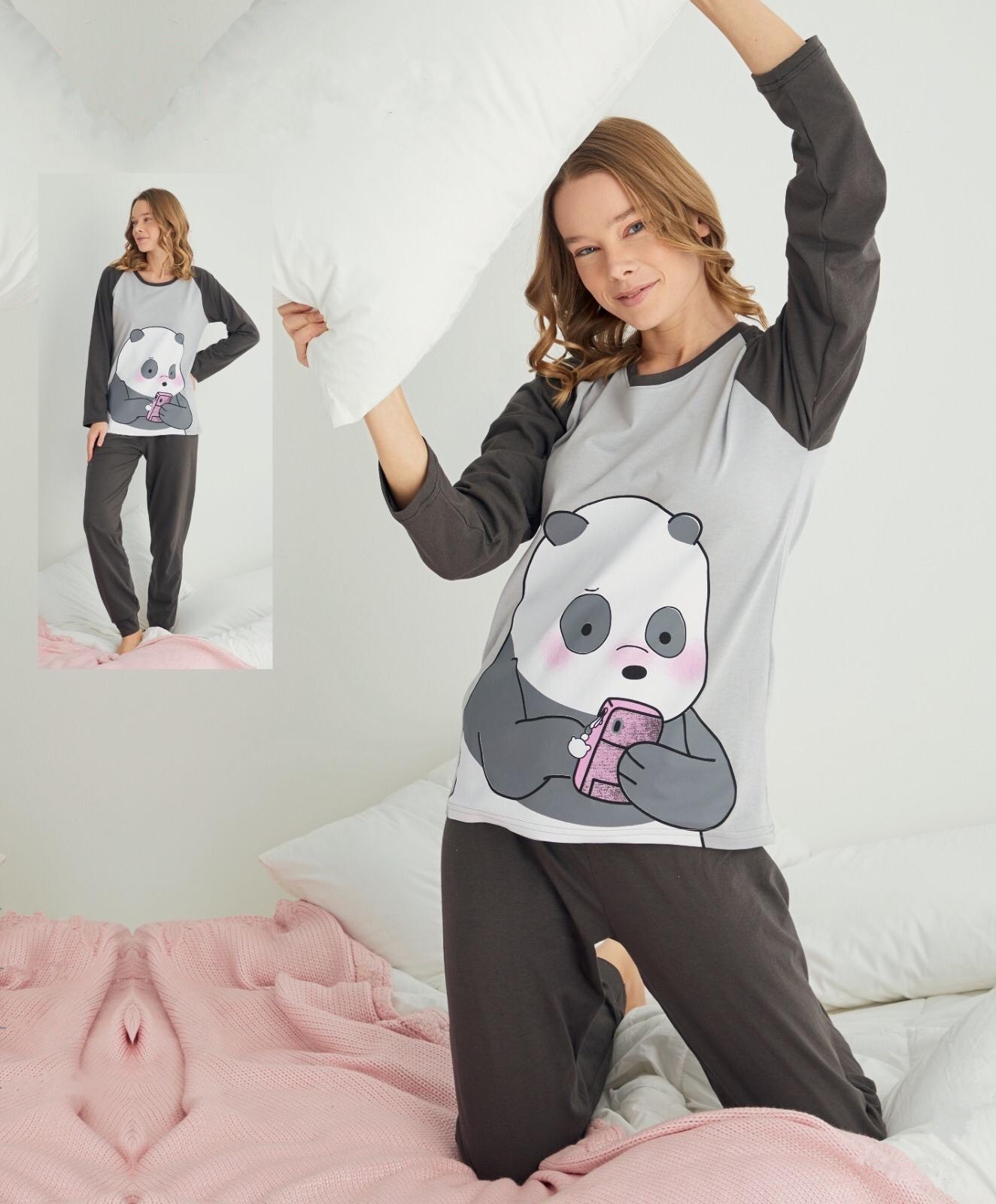 

Женская пижама (кофта+брюки) в ткани хлопок Lucky Bear  Серая с черным, Женская пижама (кофта+брюки) в ткани хлопок Lucky Bear L Серая с черным