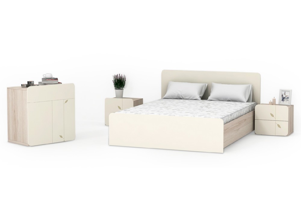 

Комплект спальни 3 LUXE STUDIO БЕЖ ДСП Дуб родос светлый + ДСП ваниль с фотопечатью