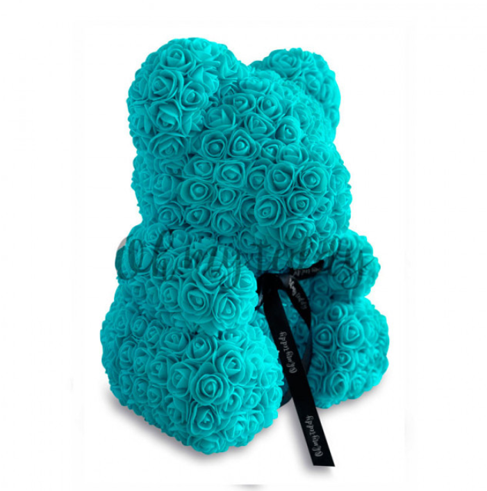 

Мишка Ted 3D из роз FlyBat в красивой упаковке 25 см бирюзовый