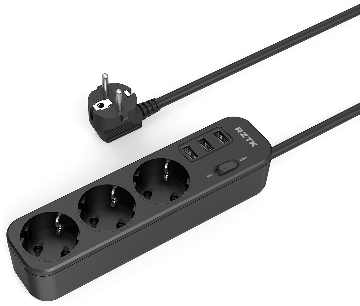 

Мережевий фільтр-подовжувач RZTK Power Strip 3+3 USB-A Black (PS-3A/B)