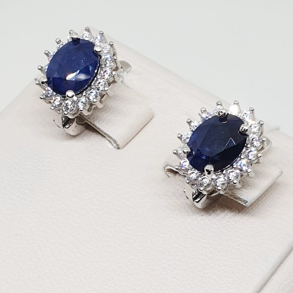

Сережки серебряные с сапфиром и кубическим цирконием 6,65 г