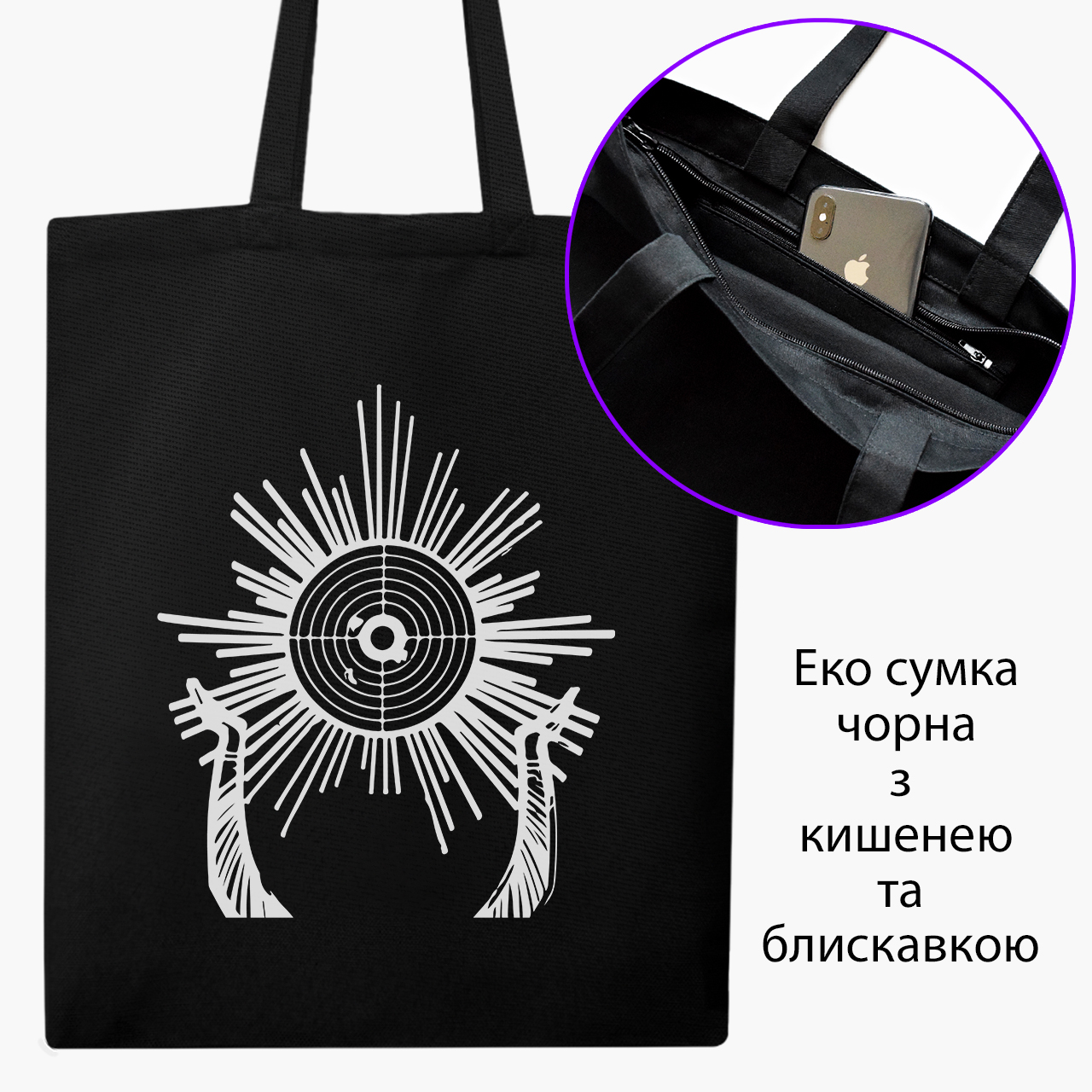 

Эко сумка шоппер на молнии Патрон Мияги и Энди Панда (MiyaGi and Andy Panda) (9227-3390) 41x35 см Черный