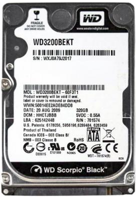 

Внутренний жесткий диск Western Digital 320ГБ 7200rpm 16МБ 2.5" SATAII (WD3200BEKT) Refurbished