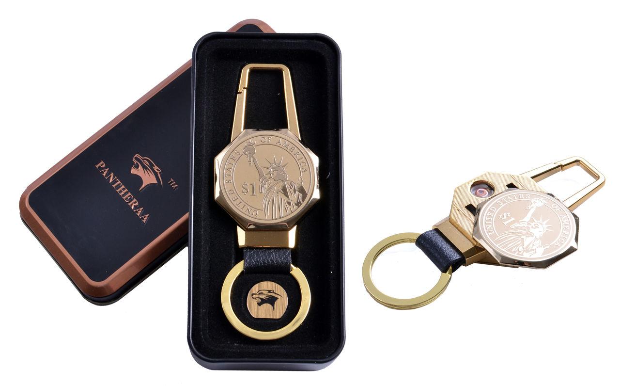 

USB зажигалка в подарочной металлической коробке (брелок + фонарик) №4687C-4