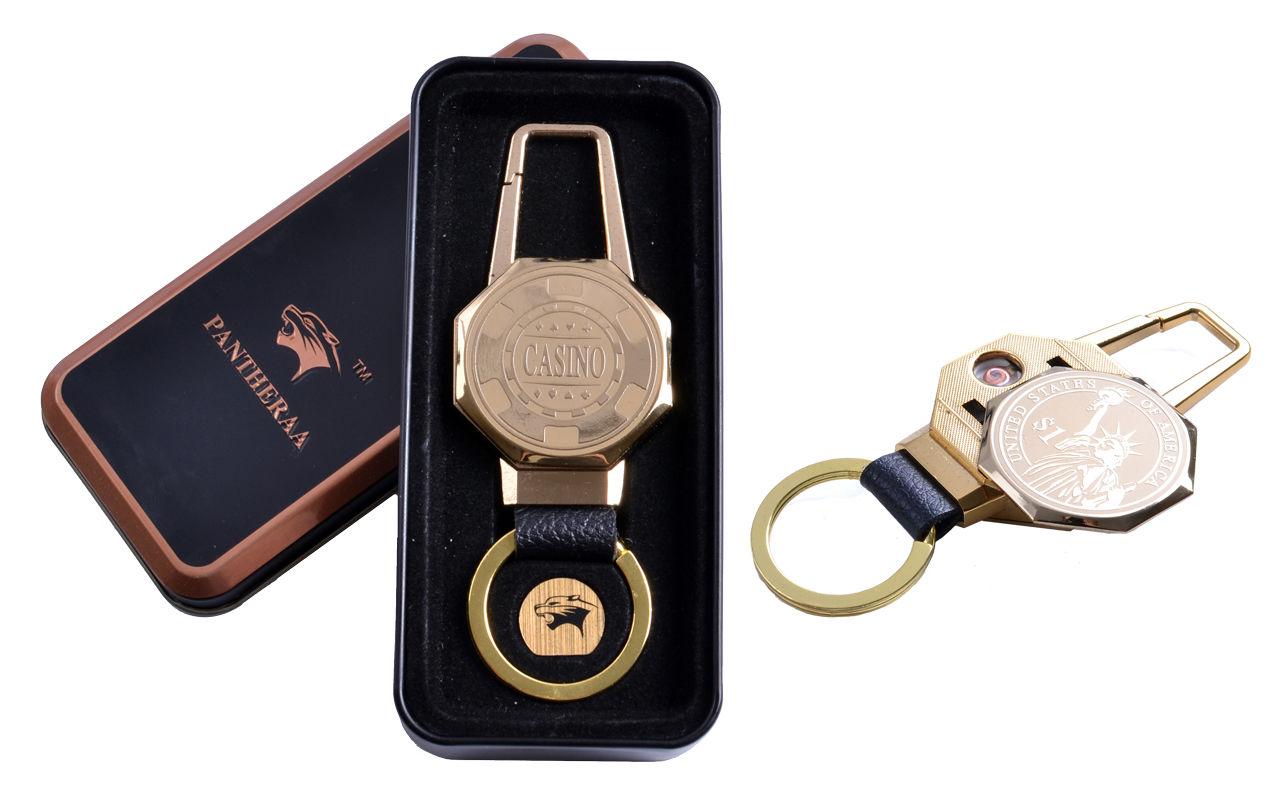 

USB зажигалка в подарочной металлической коробке (брелок + фонарик) №4687C-2