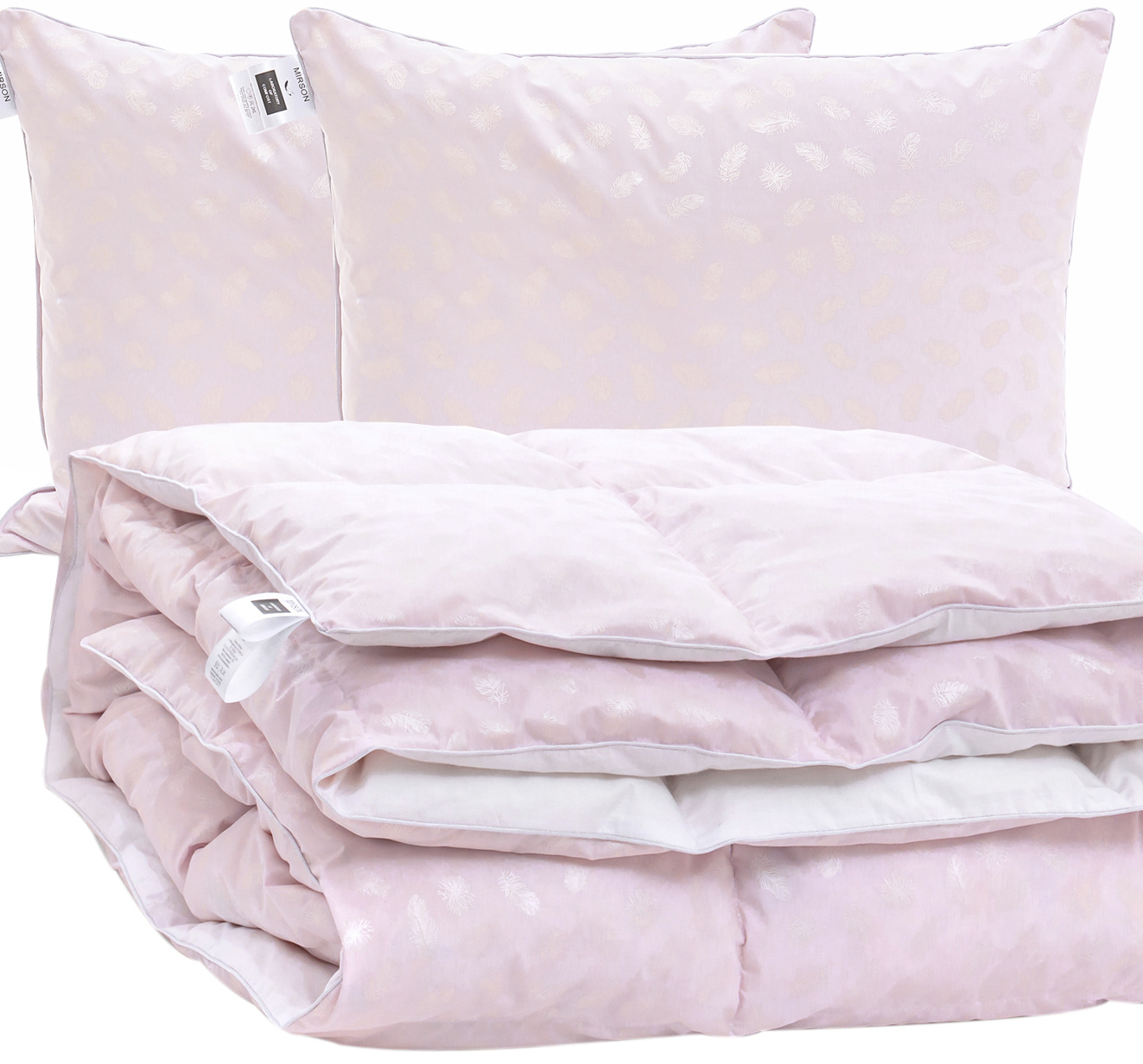 

Набор пуховый MirSon №2133 Bio-Pink Зима 70% пух одеяло 155х215 + подушки 50х70 2 шт средние