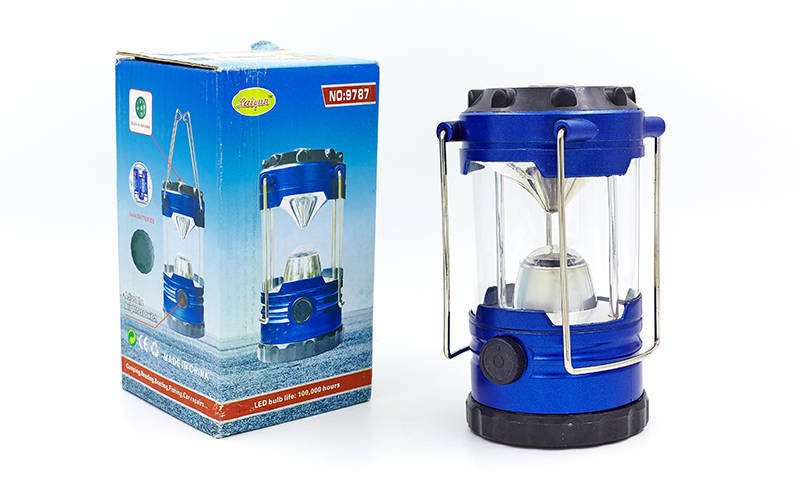 

Фонарь кемпинговый светодиодный переносной TY-9787 /2 (9 ламп, компас, на бат. (3 AA), р-р 14х7,5см, синий-черный)