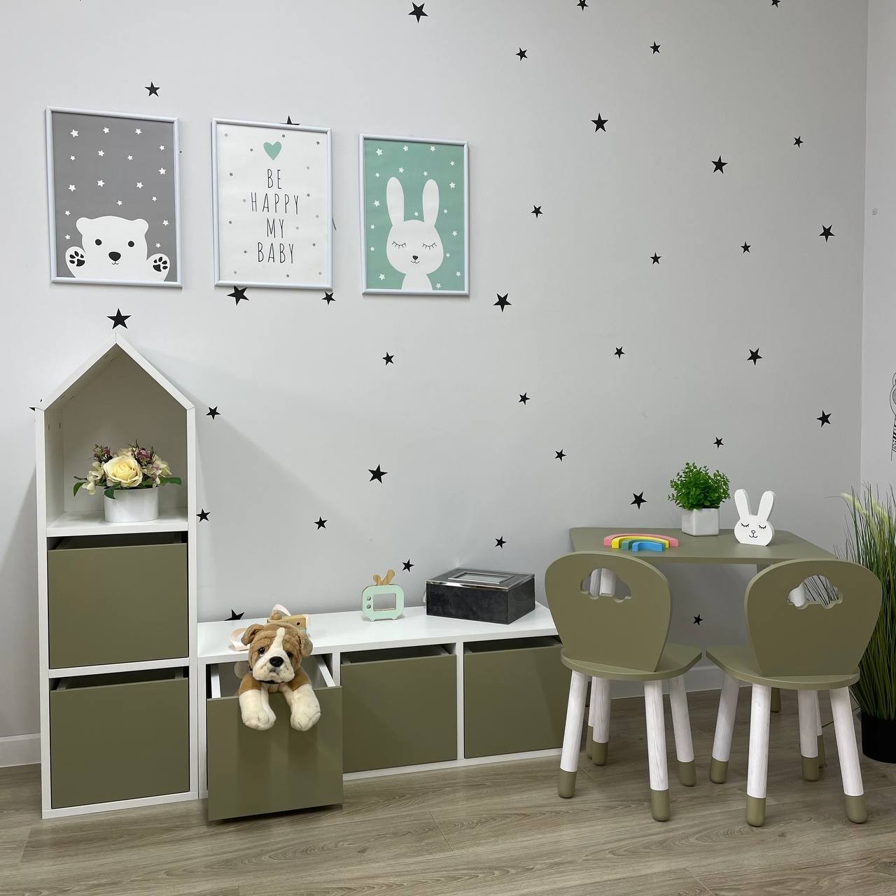 

Комплект детский Scandic Kid Столик прямоугольный и 2 стульчика Машинка Цвет хаки