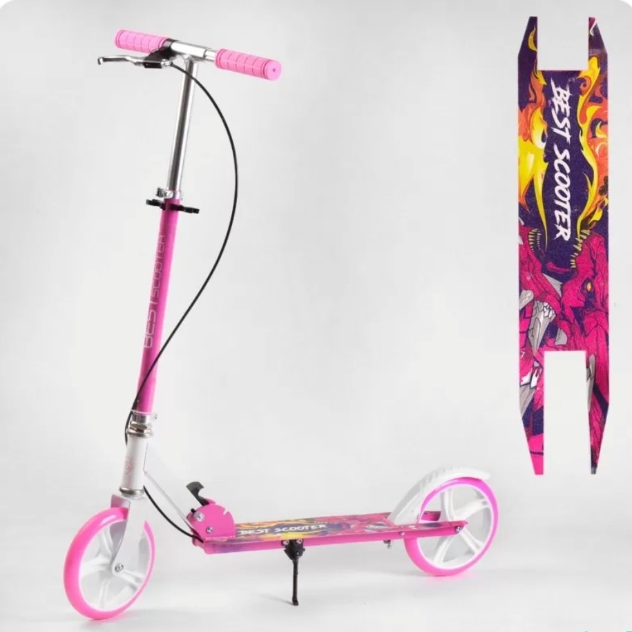 

Самокат двухколесный Best Scooter 67002 розовый с ручным тормозом колеса PU d=20см грипсы резиновые