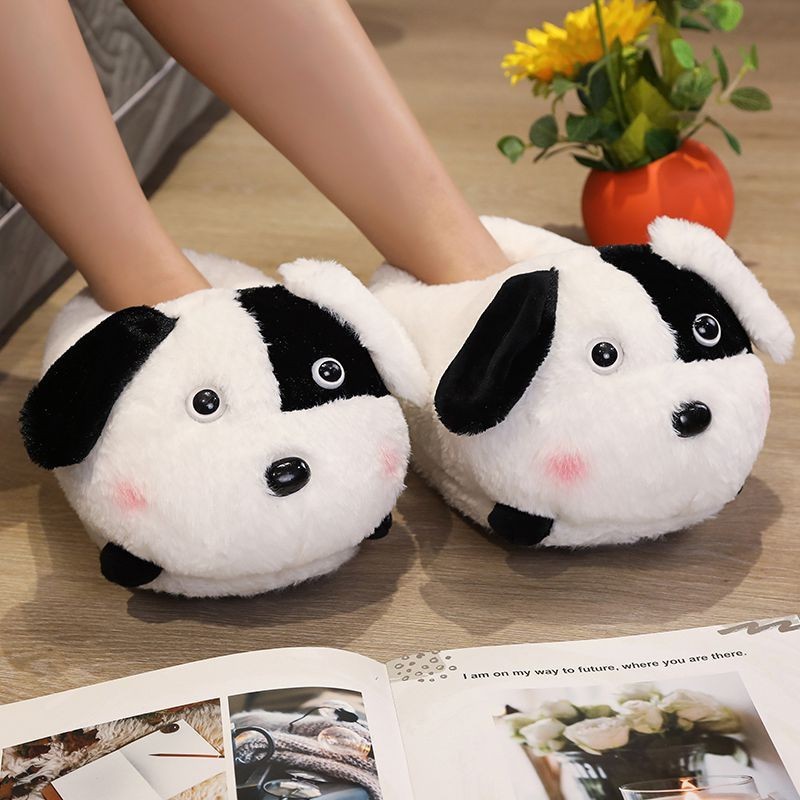 

Тапочки Кигуруми Игрушки Kigurumi Щенок Собачка Домашние Комнатные Плюшевые Тканевые Белый с черным 36-42 (3124)