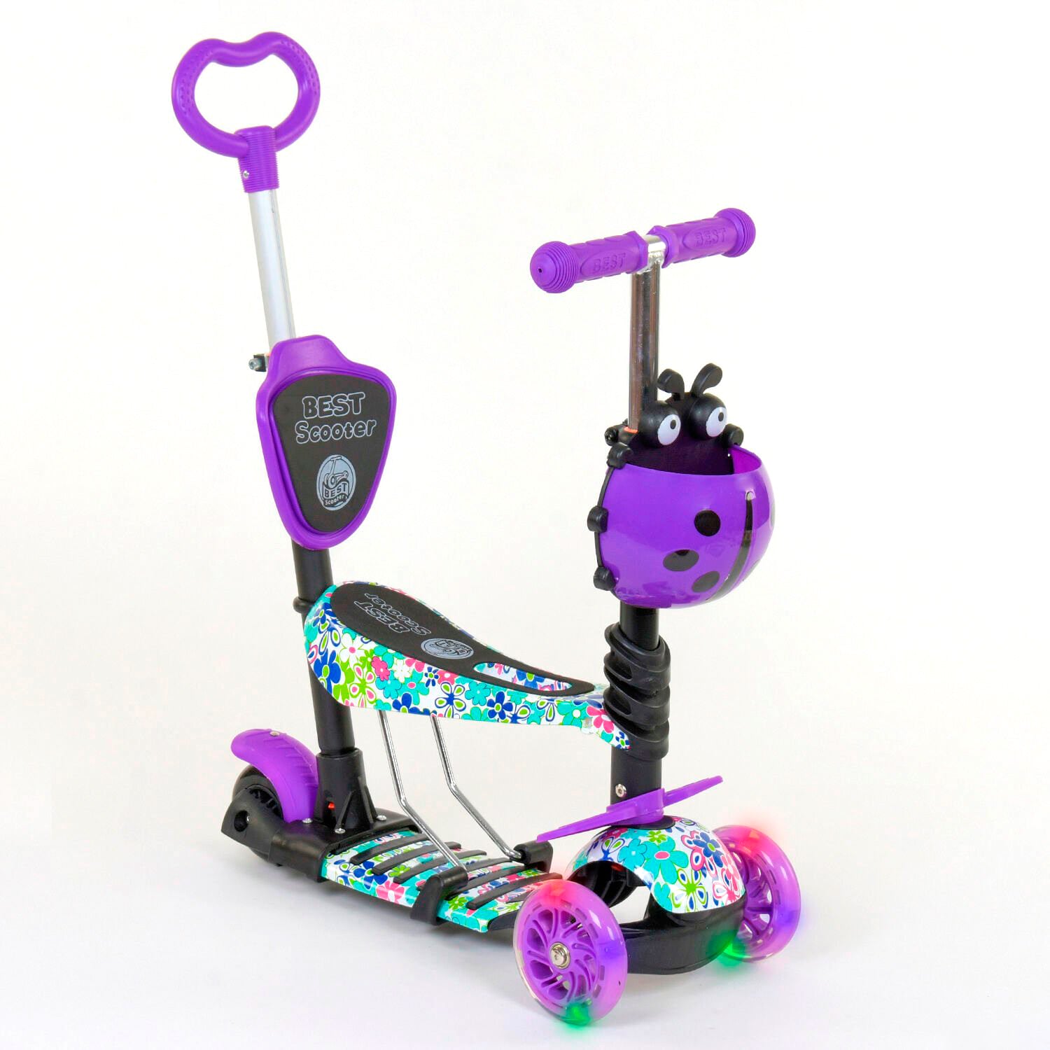 

Самокат Детский Трехколесный С Корзиной И Родительской Ручкой 5в1 Best Scooter