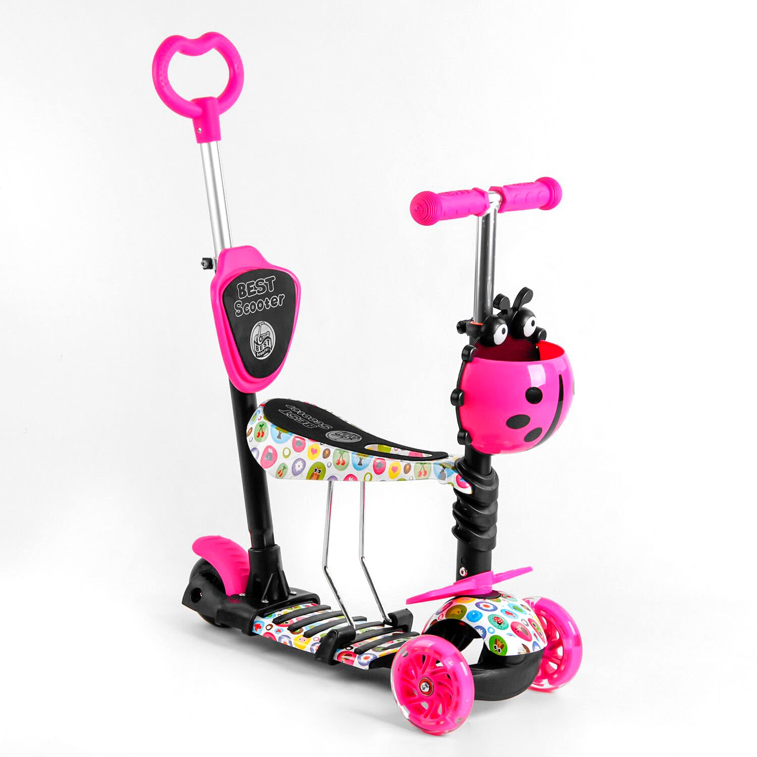 

Детский Самокат Трехколесный С Сидением И Родительской Ручкой 5в1 (Best Scooter)